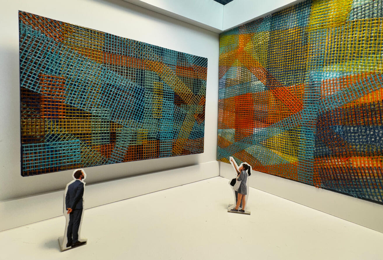 Mesh / Standalone wall art and corner wrap around / Mixed media / 3/8" = 1'-0" scale